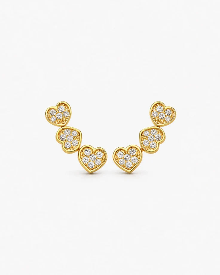 Brincos Femininos Ear Cuff de Coração Banhados em Ouro 24k
