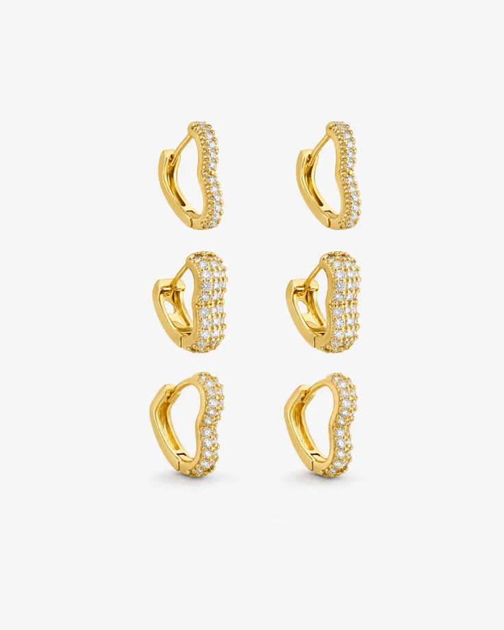 Brincos Trio Feminino Celestial - Três Argolas em Ouro 24k com Zircônia