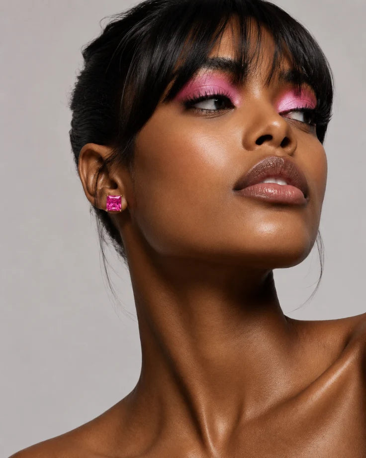 Brincos Socotra - Banhada a Ouro 24k com Zircônia Rosa