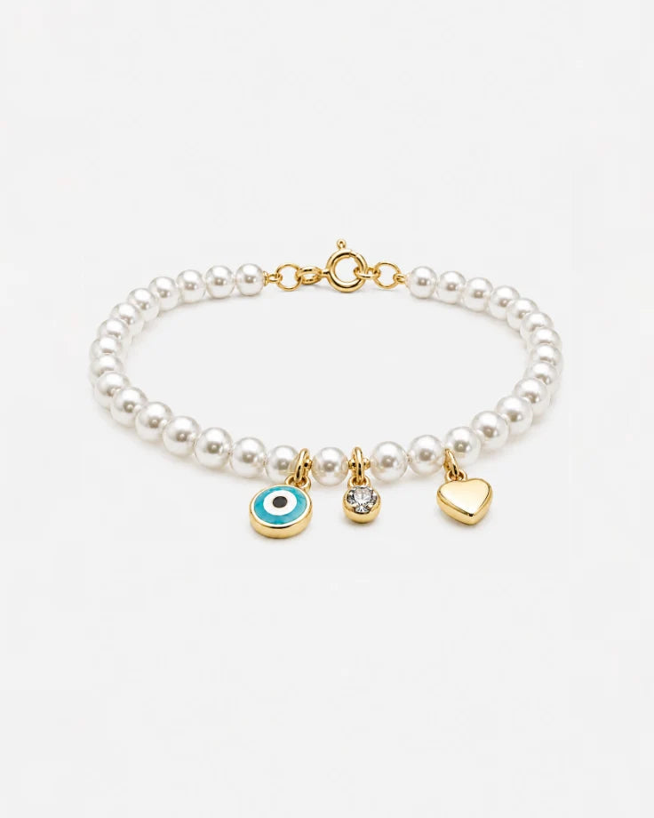 Pulseira Feminina Durdana em Ouro 24k com Pérolas e Zircônia