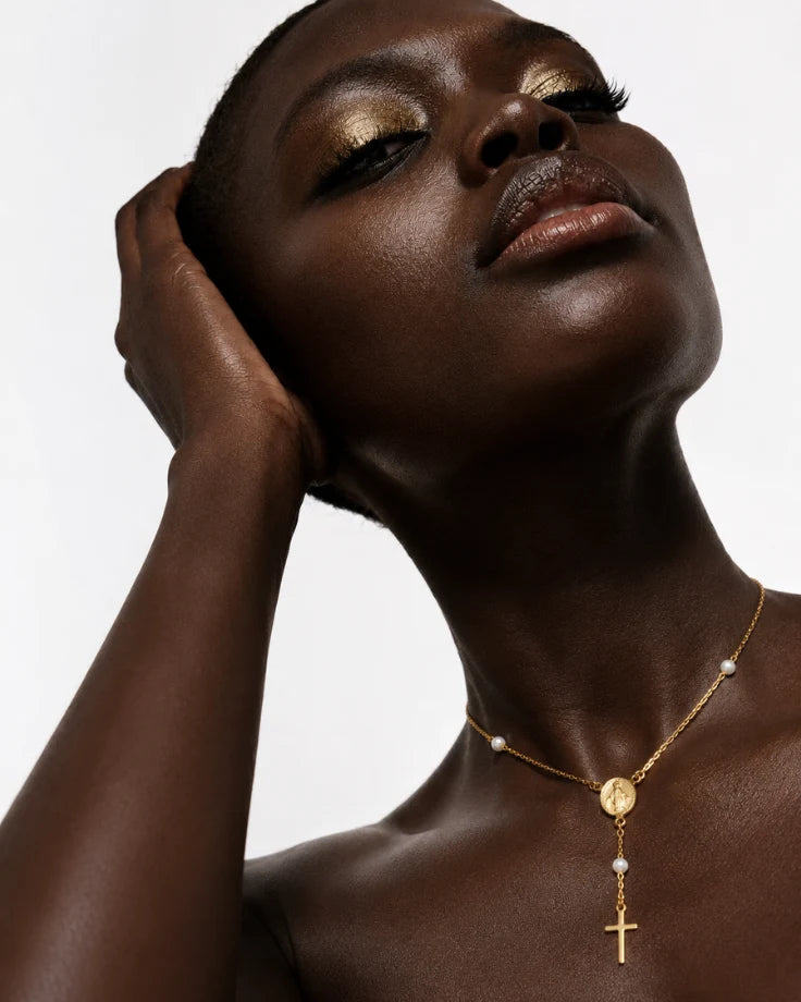 Colar Terço Feminino - Caelestis Crucis Banhado em Ouro 24k