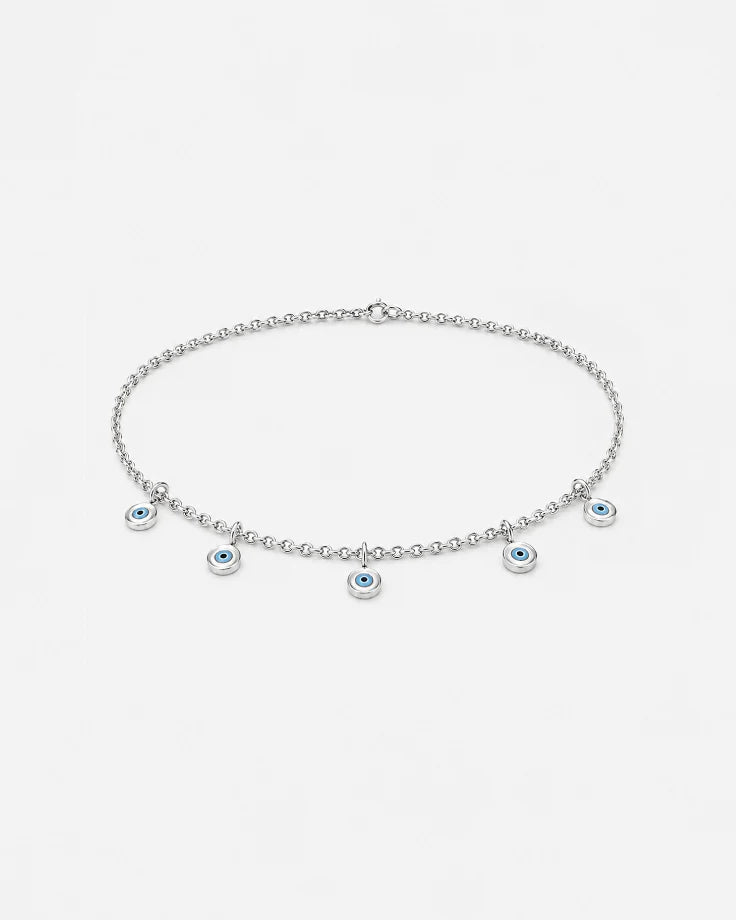 Colar Choker Olho Grego Feminino - Creta Banhado a Ouro Branco