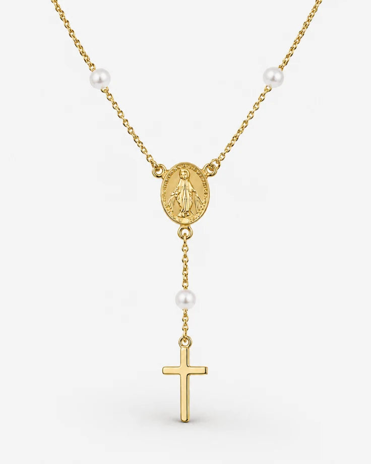 Colar Terço Feminino - Caelestis Crucis Banhado em Ouro 24k