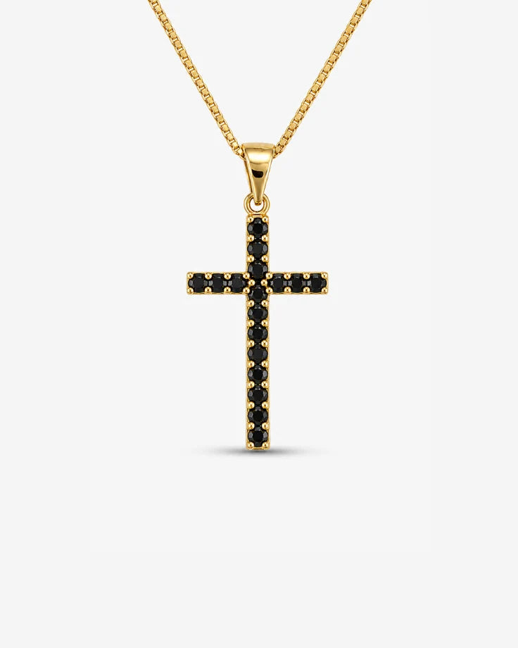 Colar Cruz Emmanuel Alpha et Omega Banhado em Ouro 24k