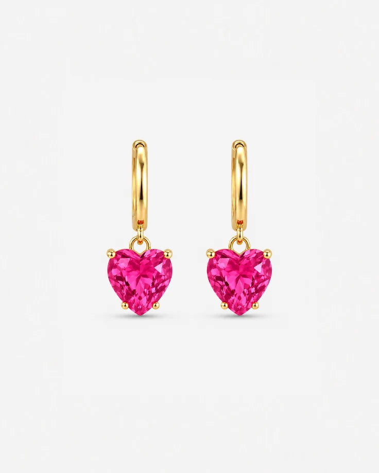 Brincos Coração Rosa Rosivelle com Zircônia Banhado a Ouro 24K