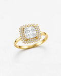 Anel Feminino Coroa Alba Halo Quadrado em Ouro 24k