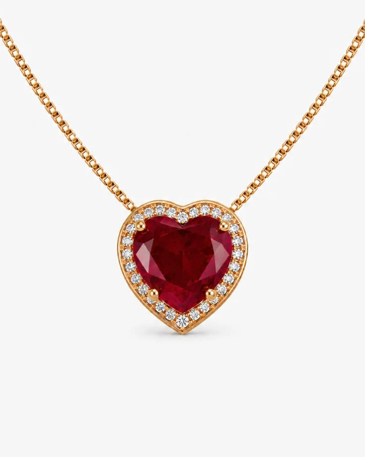 Colar Feminino - Coração Vermelho de Edom Banhado a Ouro 24k