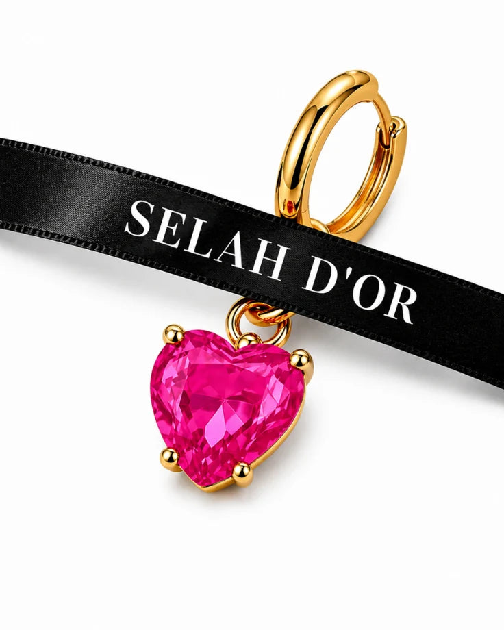 Brincos Coração Rosa Rosivelle com Zircônia Banhado a Ouro 24K
