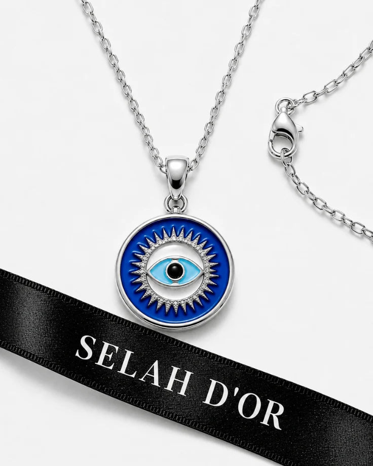Colar Feminino - Olho Grego Nazariel Banhado a Ouro Branco 24k