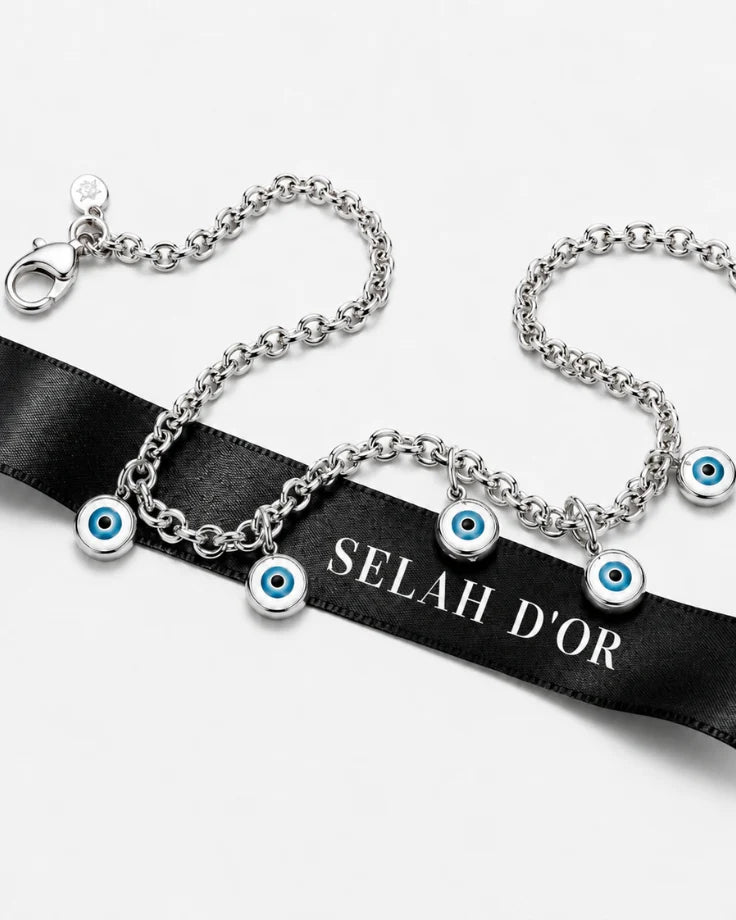 Colar Choker Olho Grego Feminino - Creta Banhado a Ouro Branco