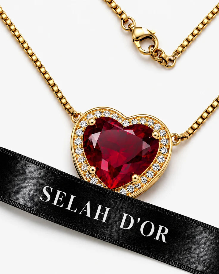 Colar Feminino - Coração Vermelho de Edom Banhado a Ouro 24k