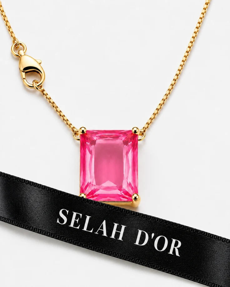 Colar Feminino Rhodon Rosa Banhado a Ouro 24k