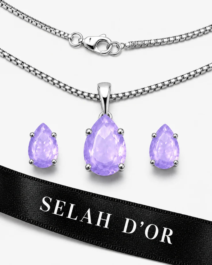 Conjunto Feminino Vinland em Prata 925 com Zircônia Roxa