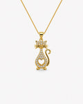 Colar Feminino - Gato Coração Banhado a Ouro 24k com Zircônia