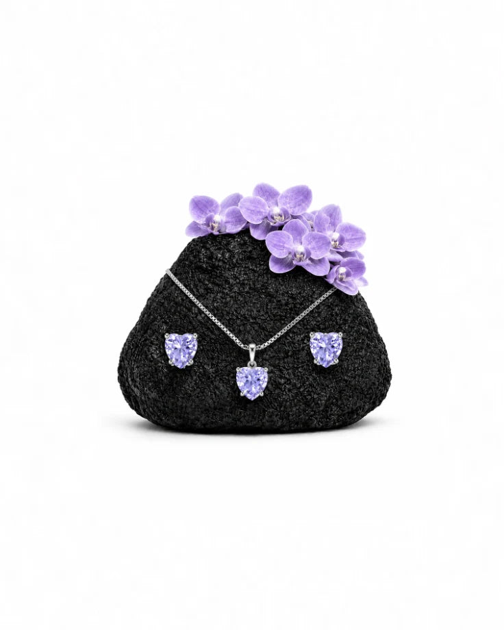 Conjunto Feminino em Prata 925 - Princesa Borealis  com Zircônia Lilás