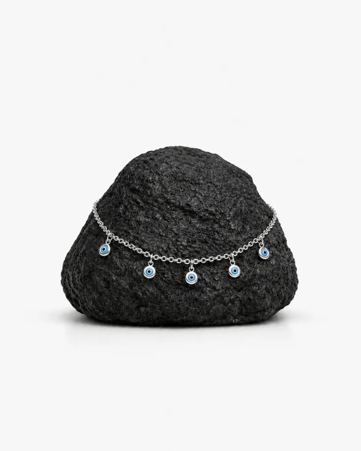 Colar Choker Olho Grego Feminino - Creta Banhado a Ouro Branco