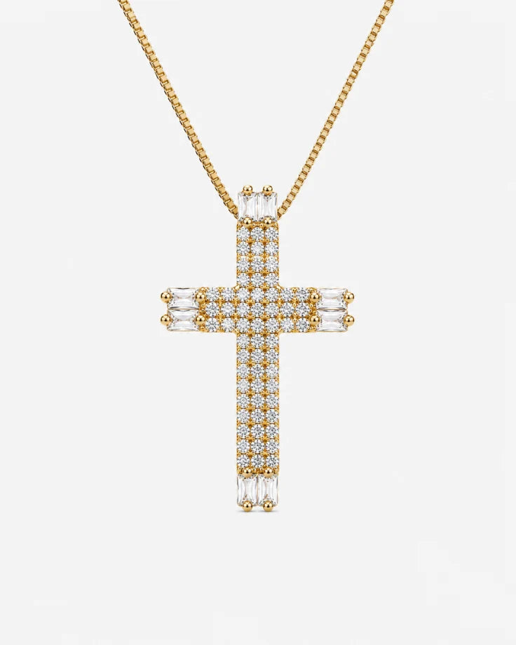 Colar Feminino Cruz Byzantium em Ouro 24k com Zircônia