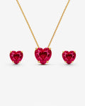 Conjunto Feminino Banhado em Ouro 24k com Corações Vermelhos - Princesa Carmine