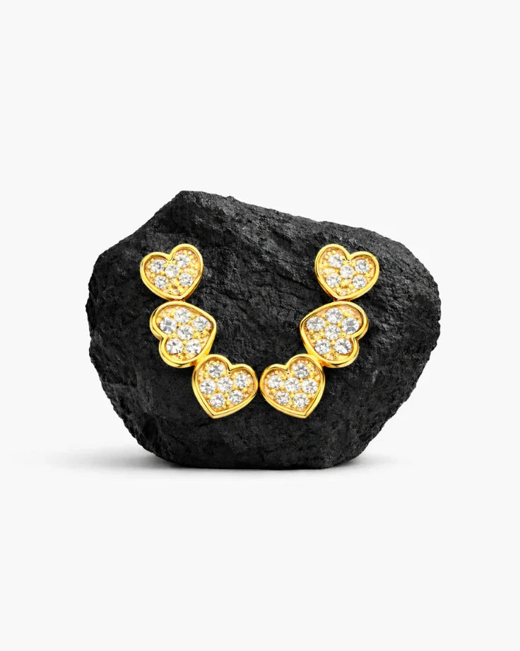 Brincos Femininos Ear Cuff de Coração Banhados em Ouro 24k