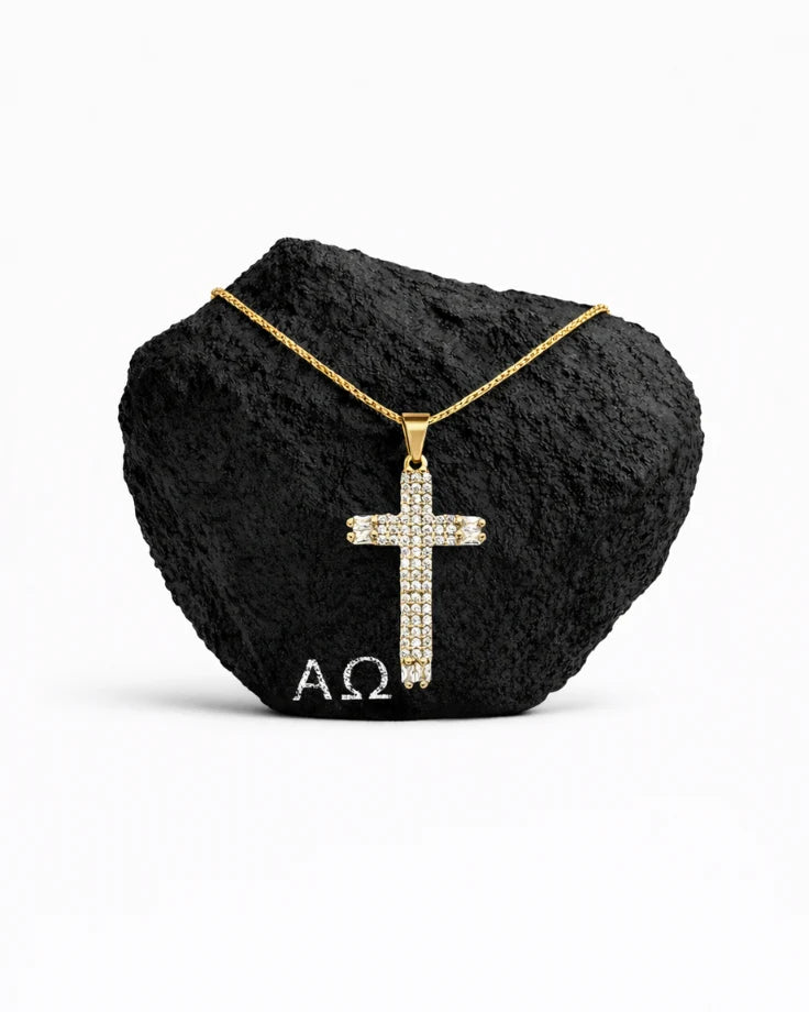 Colar Feminino Cruz Byzantium em Ouro 24k com Zircônia