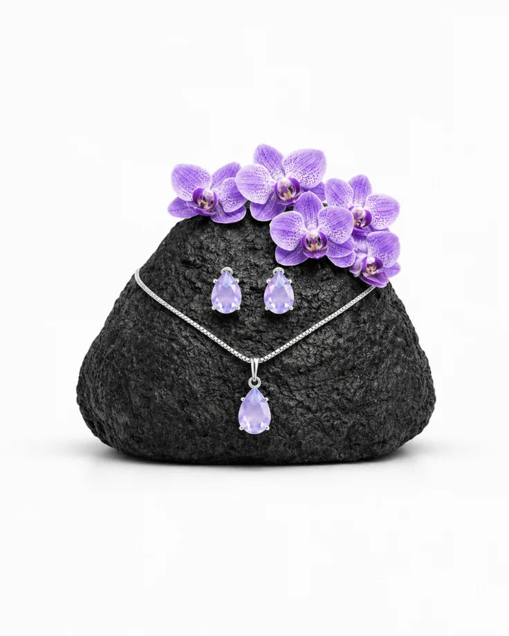 Conjunto Feminino Vinland em Prata 925 com Zircônia Roxa