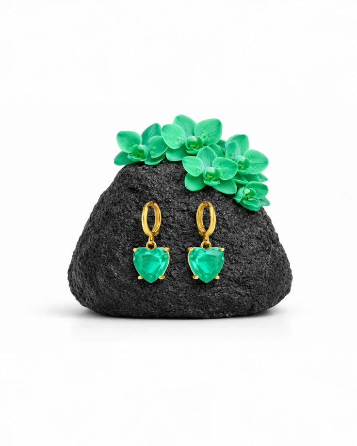 Brincos Femininos Coração Verde da Ilha Viridella Banhado em ouro 24k