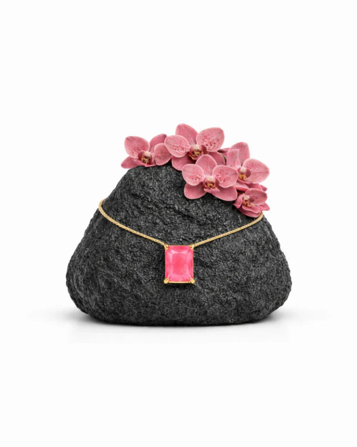 Colar Feminino Rhodon Rosa Banhado a Ouro 24k