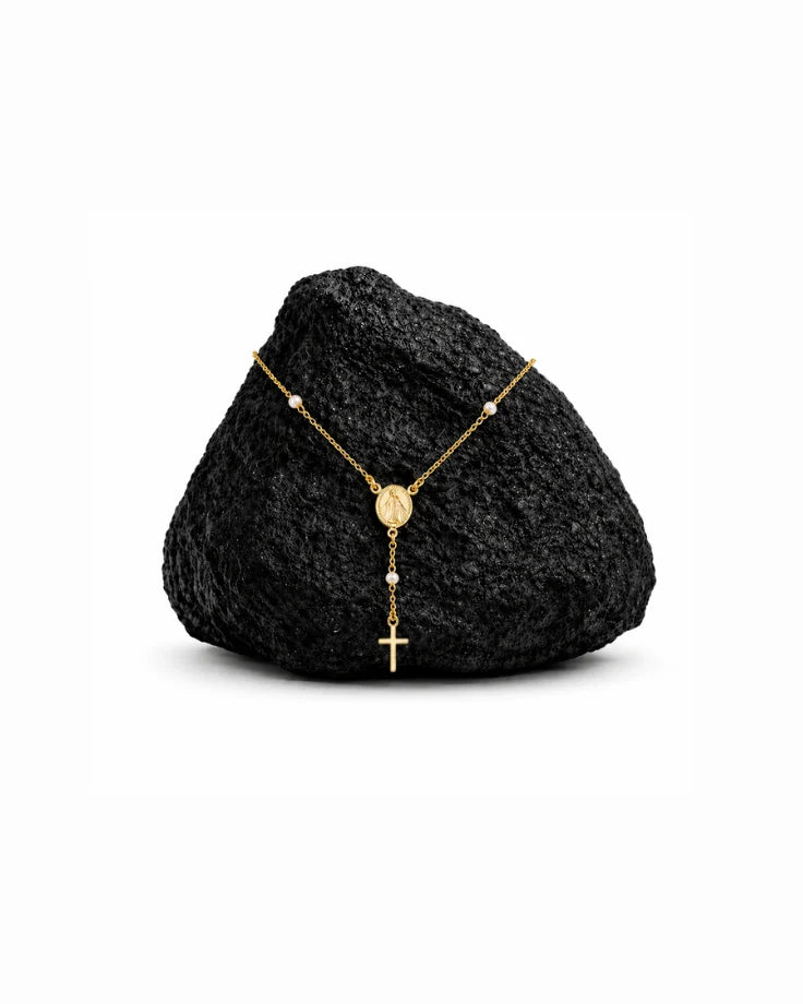 Colar Terço Feminino - Caelestis Crucis Banhado em Ouro 24k